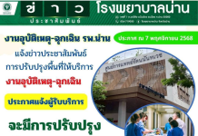 งานอุบัติเหตุ-ฉุกเฉิน รพ.น่าน แจ้งข่าวประชาสัมพันธ์ การปรับปรุงพื้นที่ให้บริการงานอุบัติเหตุ-ฉุกเฉิน
